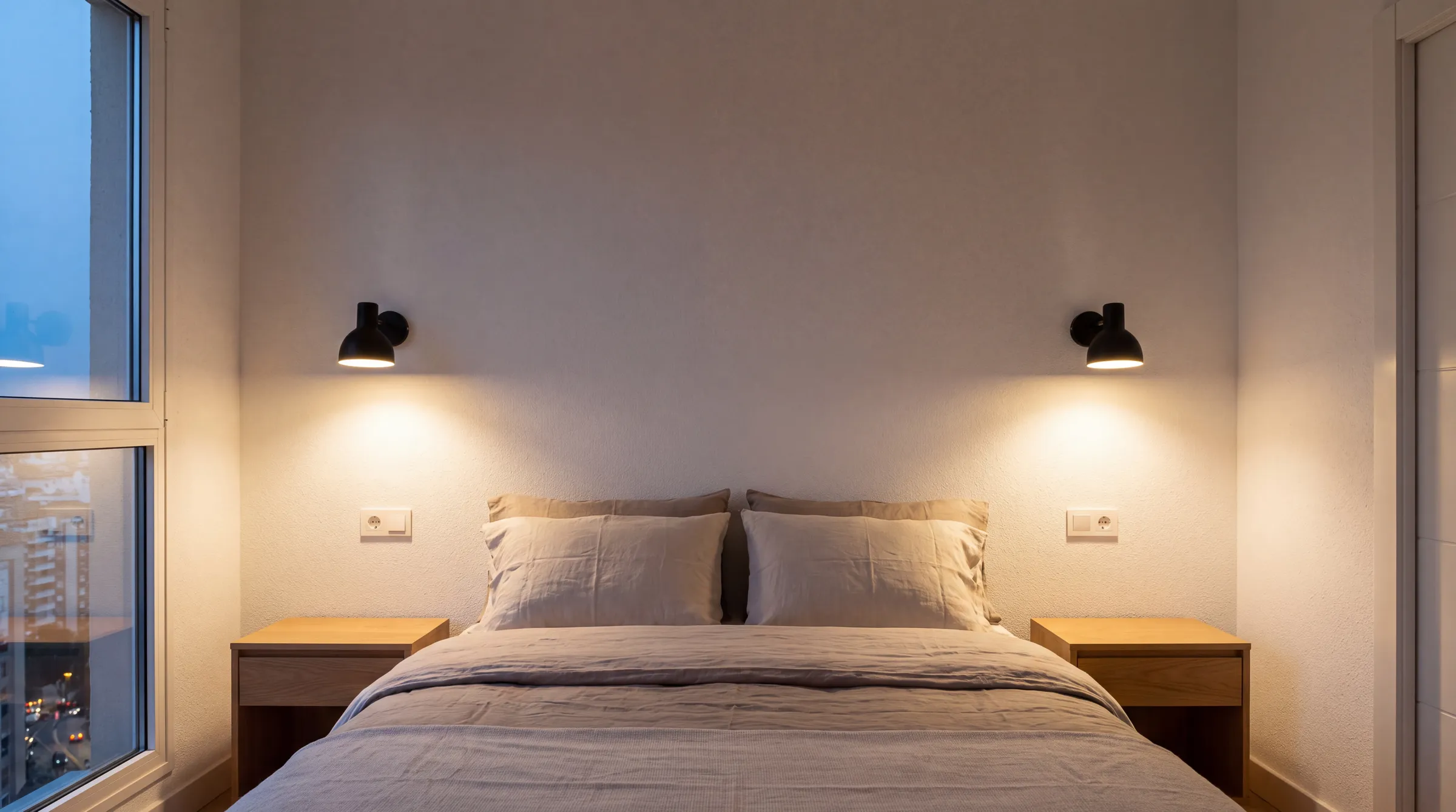 apliques de pared a la altura correcta sobre las mesitas de noche