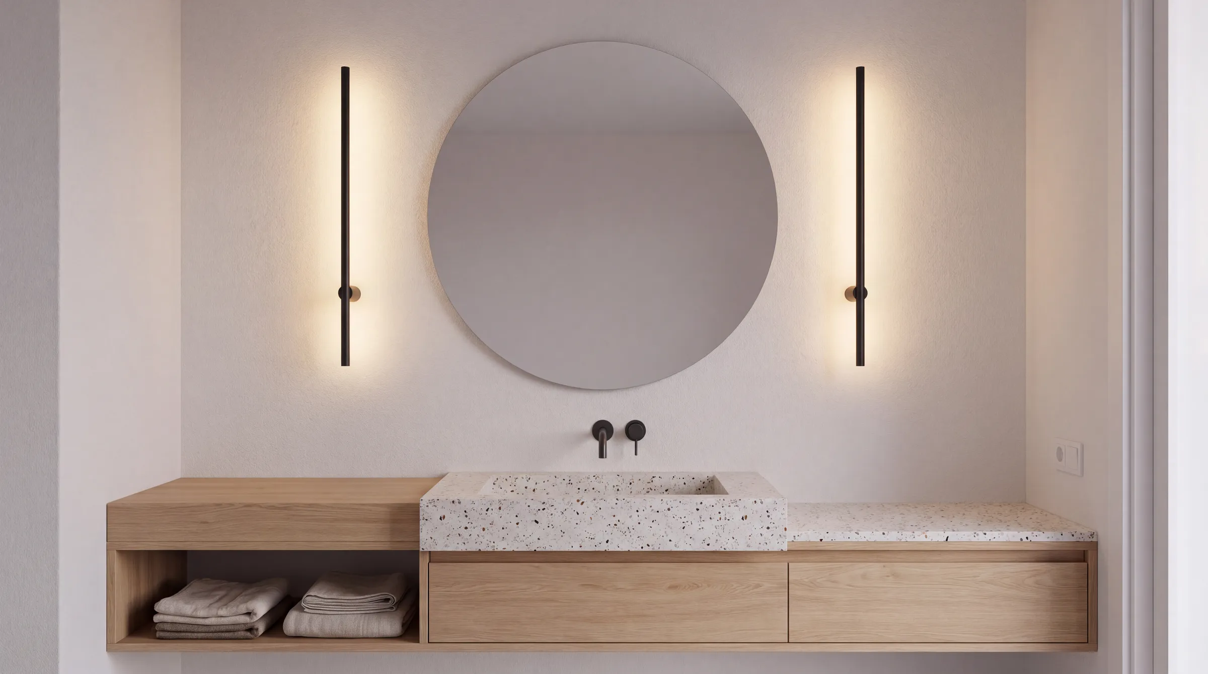 espejo de baño iluminado con apliques a ambos lados